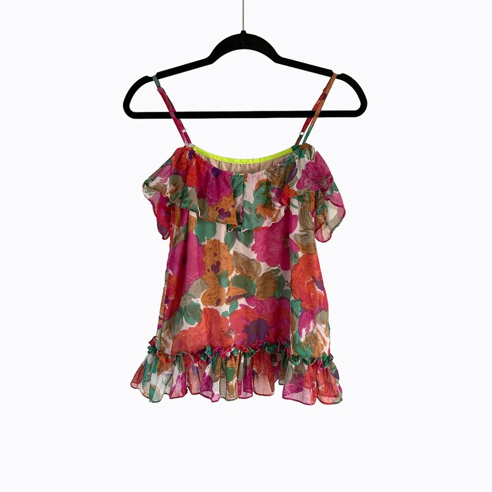 Chelsea Flower Floral Ruffle Cami Top S Coquette Cottagecore Romantic Artsy Boho